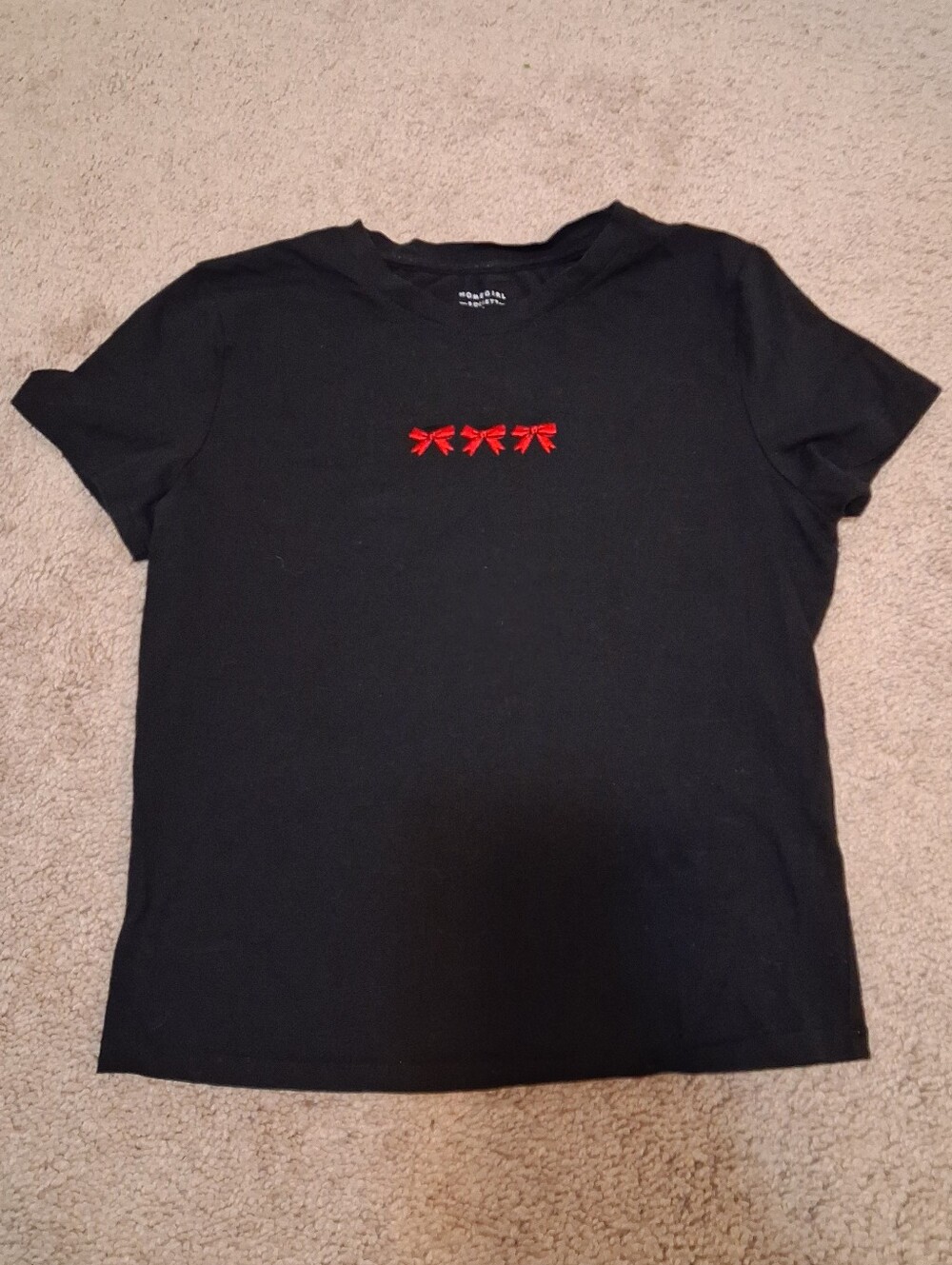 Homegirl Society Black Tee with Red Bow Embroidery